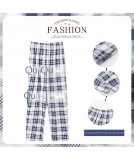 Swallow Village Spring Autumn New Men's Sleep Pants Plaid Pants Long Pants Knitted Cotton Loose Plus Size Men's Home Pants