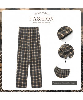 Swallow Village Spring Autumn New Men's Sleep Pants Plaid Pants Long Pants Knitted Cotton Loose Plus Size Men's Home Pants