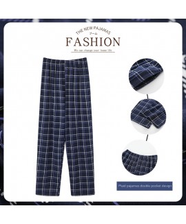 Swallow Village Spring Autumn New Men's Sleep Pants Plaid Pants Long Pants Knitted Cotton Loose Plus Size Men's Home Pants