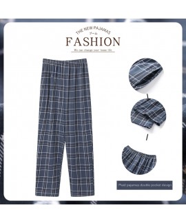 Swallow Village Spring Autumn New Men's Sleep Pants Plaid Pants Long Pants Knitted Cotton Loose Plus Size Men's Home Pants