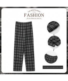 Swallow Village Spring Autumn New Men's Sleep Pants Plaid Pants Long Pants Knitted Cotton Loose Plus Size Men's Home Pants