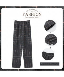 Swallow Village Spring Autumn New Men's Sleep Pants Plaid Pants Long Pants Knitted Cotton Loose Plus Size Men's Home Pants