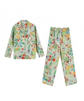 Pastoral style~Changshun Icelandic silk lapel women's long-sleeved trouser suit casual loose pajamas pajamas home clothes