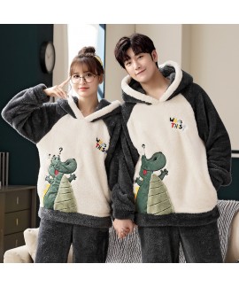  New Couple Pajamas Women's Autumn Winter Thick Coral Fleece Lovers Men's Winter Home Clothes Suit