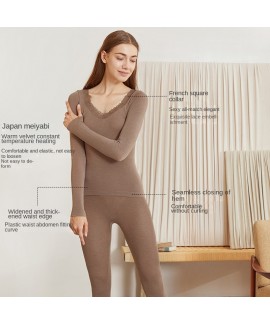 Beautiful light warm heating fiber lace bottoming long-sleeved trousers autumn clothes and long johns pajamas pajamas