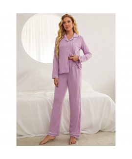 European-style Pure Color Long-Sleeved Robe and Jumpsuit for Women - Autumn/Winter