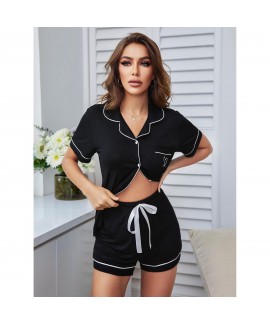 European-style Open Robe Short-Sleeved T-shirt and Shorts Summer Pajama Suit for Women