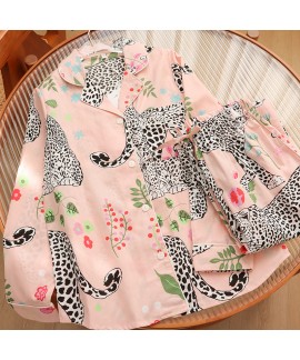 Niche fashion snow leopard print 50 breathable cotton ladies long-sleeved trousers suit home clothes confinement clothes