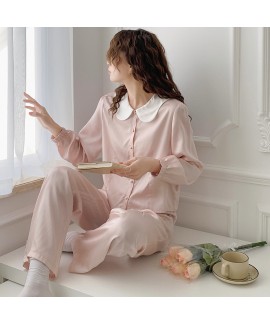 60 pieces of soft lyocell tencel doll collar glossy satin ladies long-sleeved trousers suit home clothes pajamas