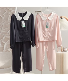 60 pieces of soft lyocell tencel doll collar glossy satin ladies long-sleeved trousers suit home clothes pajamas