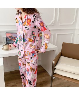 Women's Casual Toned Long-sleeved Trousers Set 50 Count Cotton Breathable Homewear Pajamas Pajamas
