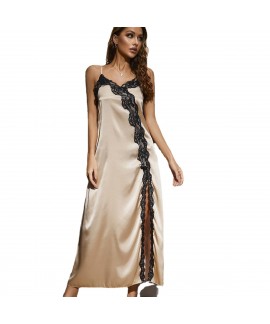 European-style Summer Open Split Lace Strap Imitation Silk Nightgown on eBay