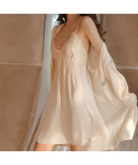 2023 New Arrival Breast Pad Nightgown Set - Ice and Snow Silk Satin Sexy Robe for Women