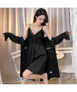 2023 New Arrival Breast Pad Nightgown Set - Ice and Snow Silk Satin Sexy Robe for Women