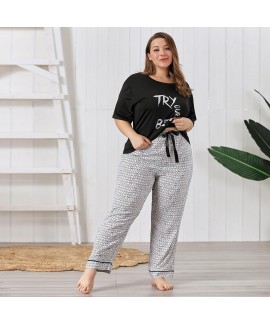 Plus Size Pajama Set - 200 lbs - Two-piece Short-Sleeved Loose Home Clothing Suit on Amazon