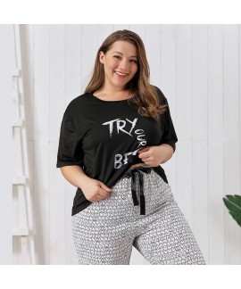Plus Size Pajama Set - 200 lbs - Two-piece Short-Sleeved Loose Home Clothing Suit on Amazon