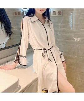 Women's Sleep Skirt 2023 New Spring Autumn Ice Silk Sexy Lace Floral Edge Silk Pajamas Women's Summer Home Clothes Popular on the Internet