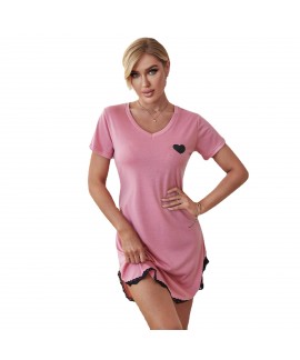 Amazon European and American Sleepwear for Women, Heart-Shaped Printed Summer Onesie