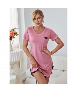 Amazon European and American Sleepwear for Women, Heart-Shaped Printed Summer Onesie