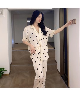 2023 New Summer Women's Ice Silk Thin Three-piece Pajama Set with Lace Trim Home Wear
