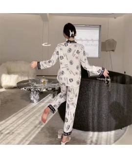 2023 Spring Women's Ice Silk Pajama Set with White Cherry Blossom Print Home Wear