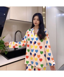 Spring Summer New Women's Ice Silk Pajama Suit 2023 New Seven-Color Heart Sweet Home Clothes