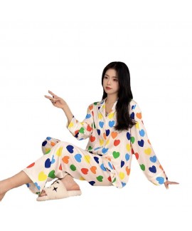Spring Summer New Women's Ice Silk Pajama Suit 2023 New Seven-Color Heart Sweet Home Clothes