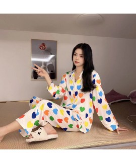 Spring Summer New Women's Ice Silk Pajama Suit 2023 New Seven-Color Heart Sweet Home Clothes