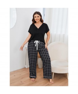Amazon plus size pajamas women spring and summer fat mm short-sleeved trousers large size home service Europe and the United States