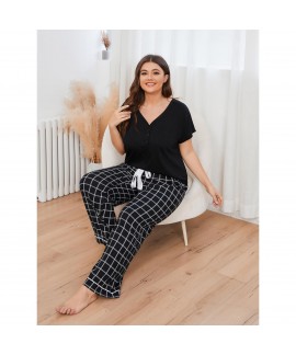 Amazon plus size pajamas women spring and summer fat mm short-sleeved trousers large size home service Europe and the United States