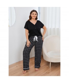 Amazon plus size pajamas women spring and summer fat mm short-sleeved trousers large size home service Europe and the United States