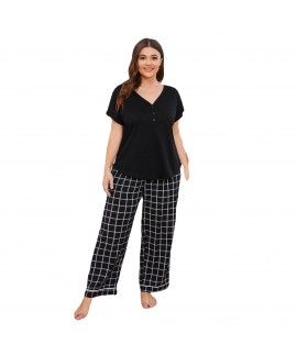 Amazon plus size pajamas women spring and summer fat mm short-sleeved trousers large size home service Europe and the United States