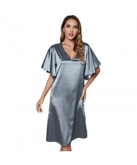 Amazon European and American Women's Sleepwear, Imitation Silk Home Wear, Ice Silk Color Silk Nightgown, Summer Southeast Asia