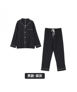 Japanese and style simple couple cotton double layer crepe long-sleeved trousers suit Men's and women's home clothes pajamas pajamas