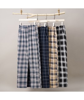 Pure Cotton Men's Sleep Pants, Mosquito Repellent Long Pants, Loose Casual Plaid Can Go Out Home Sport Solid Air Conditioning Single Pants