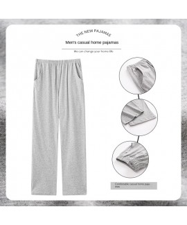 Pure Cotton Men's Sleep Pants, Mosquito Repellent Long Pants, Loose Casual Plaid Can Go Out Home Sport Solid Air Conditioning Single Pants