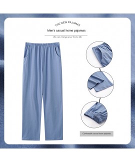 Pure Cotton Men's Sleep Pants, Mosquito Repellent Long Pants, Loose Casual Plaid Can Go Out Home Sport Solid Air Conditioning Single Pants