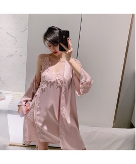 Ice Snow Silk Strap Sleep Skirt Women's Summer Thin Model 2023 New Two-Piece Set Sexy Pajama Sleepwear Home Clothes