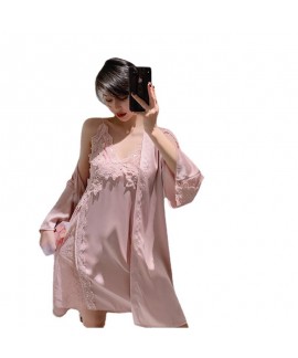 Ice Snow Silk Strap Sleep Skirt Women's Summer Thin Model 2023 New Two-Piece Set Sexy Pajama Sleepwear Home Clothes