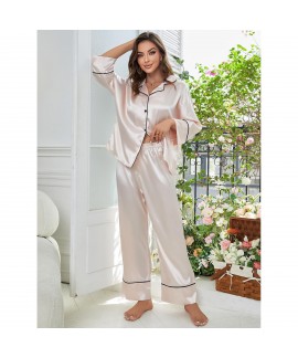 European and American Imitation Silk Women's Sleepwear, Autumn and Winter Long Sleeve Sleep Pants, Home Wear Set, Can be Worn Out