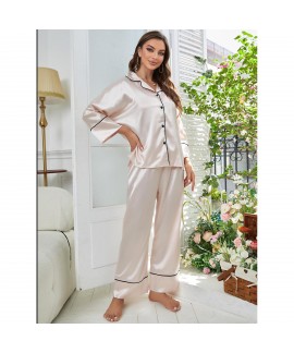 European and American Imitation Silk Women's Sleepwear, Autumn and Winter Long Sleeve Sleep Pants, Home Wear Set, Can be Worn Out