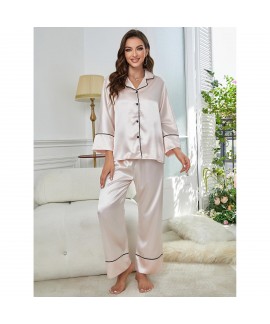 European and American Imitation Silk Women's Sleepwear, Autumn and Winter Long Sleeve Sleep Pants, Home Wear Set, Can be Worn Out