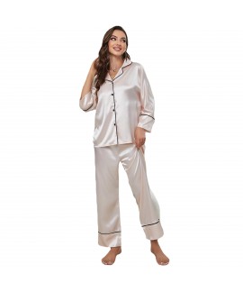 European and American Imitation Silk Women's Sleepwear, Autumn and Winter Long Sleeve Sleep Pants, Home Wear Set, Can be Worn Out