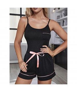 Amazon European and American Women's Sleepwear, Spring and Summer Strappy Top and Shorts Home Wear Set, International Wish