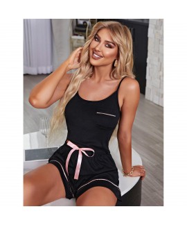 Amazon European and American Women's Sleepwear, Spring and Summer Strappy Top and Shorts Home Wear Set, International Wish