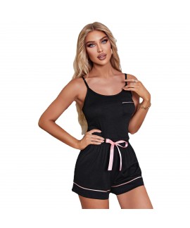 Amazon European and American Women's Sleepwear, Spring and Summer Strappy Top and Shorts Home Wear Set, International Wish