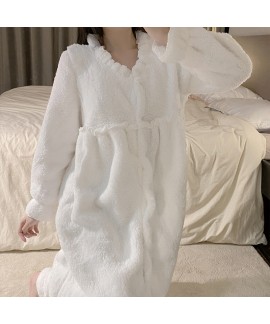 Little Girl Same Lace Plus Velvet Palace Court Island Velvet Robe Women's Warm High-End Fashion Sexy Bathrobe