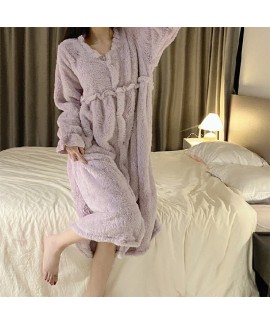 Little Girl Same Lace Plus Velvet Palace Court Island Velvet Robe Women's Warm High-End Fashion Sexy Bathrobe