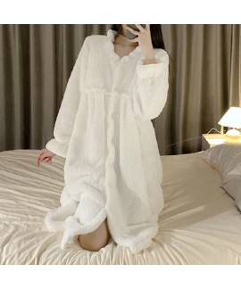 Little Girl Same Lace Plus Velvet Palace Court Island Velvet Robe Women's Warm High-End Fashion Sexy Bathrobe