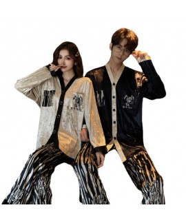 New Spring Autumn Golden Velvet Women's Pajamas 2023 Long-Sleeved Internet Celebrity Couple Fashion Large Flowers Wearable Home Clothes